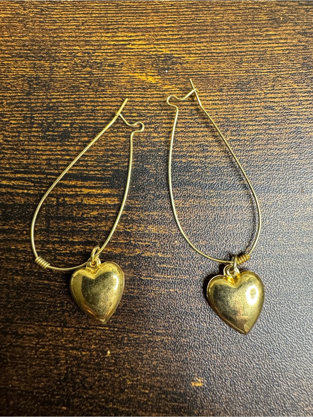 Gold Tone Heart Drop Earrings - Kidney Wires